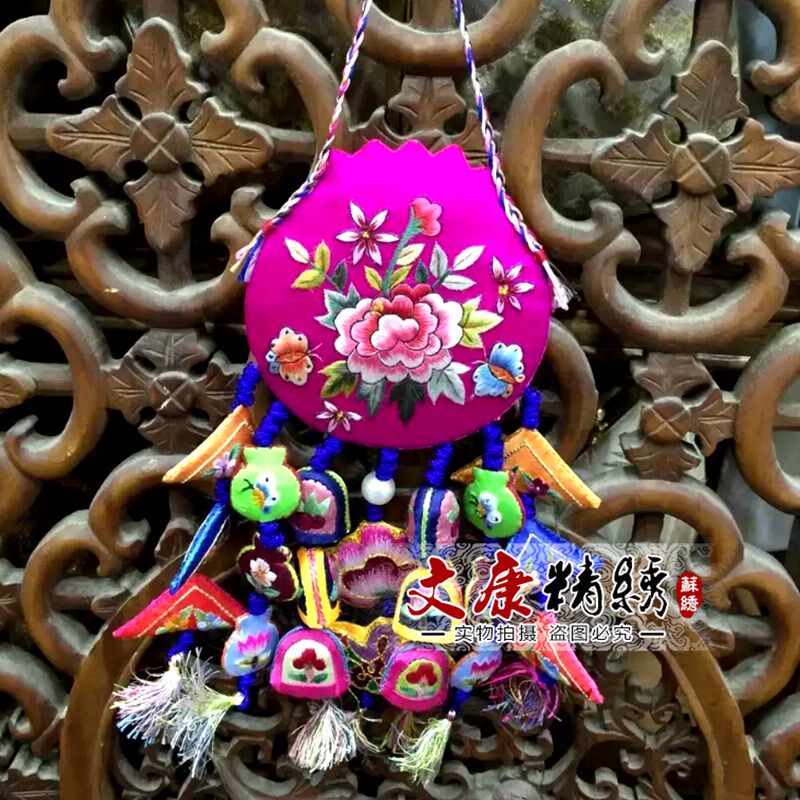 苏绣成品精品双面绣花汽车挂件福禄寿全家福苏州手工刺绣结婚礼品