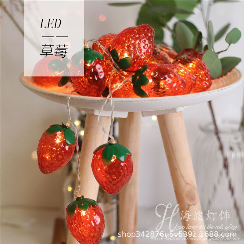 LED草莓灯串造型儿童拍照道具房间卧室装饰灯闪灯水果卡通小彩灯