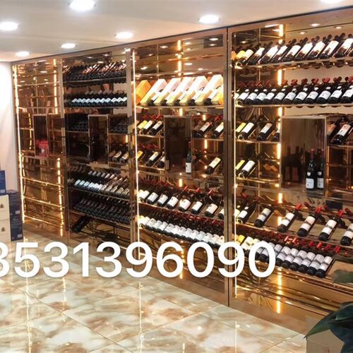 厂家定制家用 酒庄 酒吧 陈列拉丝玫瑰金香槟金黑钛不锈钢酒柜