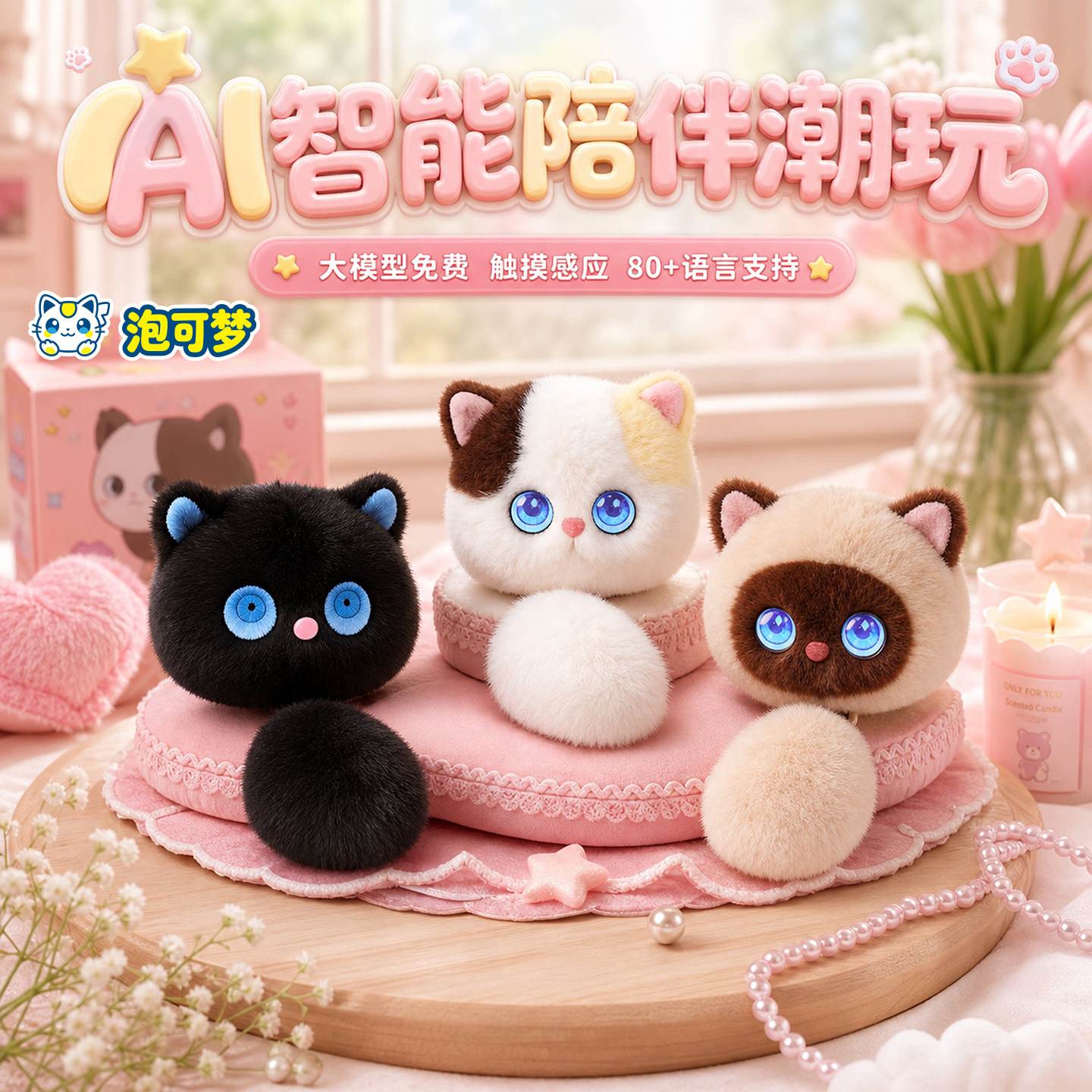 泡可梦AI猫咪精灵AI智能毛绒玩具