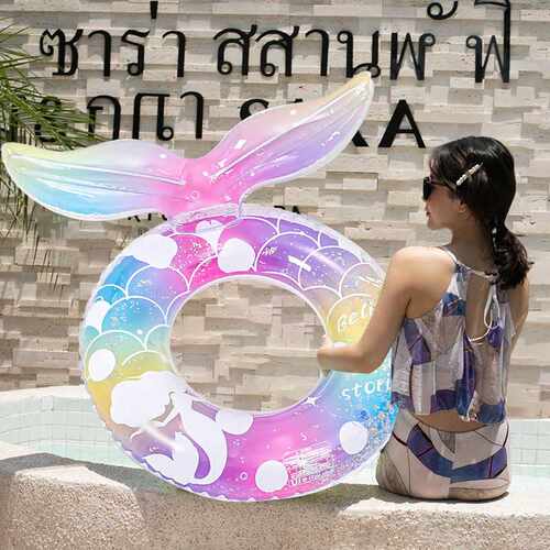芭夏 梦幻紫美人鱼尾造型游泳圈 亲子成人充气加大泳圈