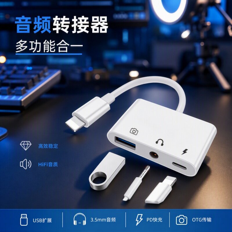 多功能转换器适用苹果lighting华为Type-C安卓手机接u盘键鼠相机otg转接头转usb3.0充电3.5耳机声卡