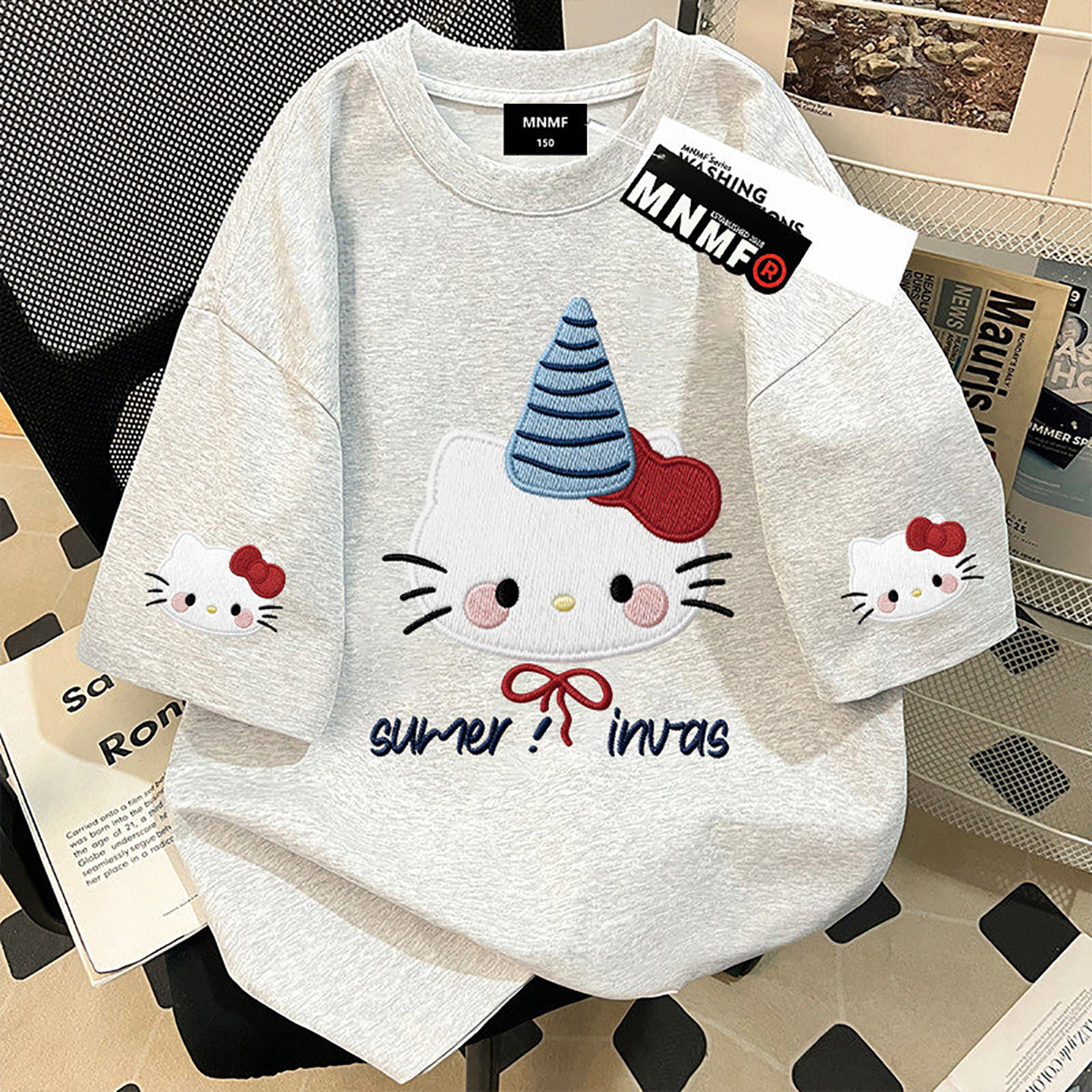 女童纯棉短袖猫咪T恤宽松透气