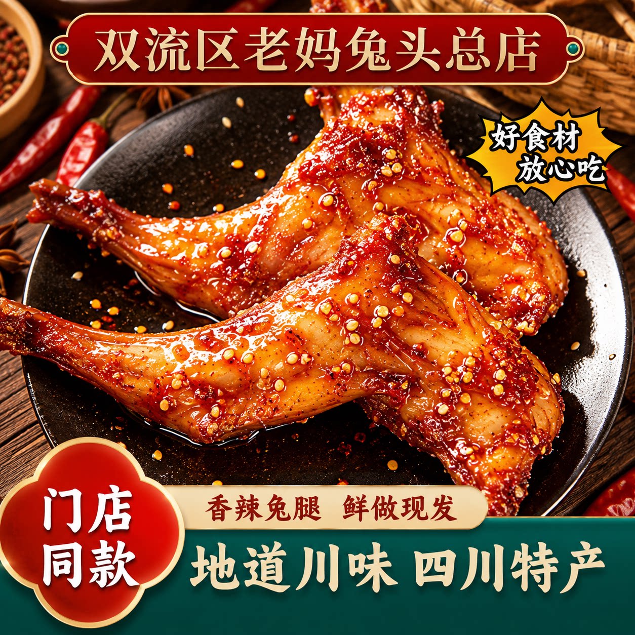 双流区老妈兔头正宗老字号冷吃麻辣免腿开袋即食真空包装卤味小吃