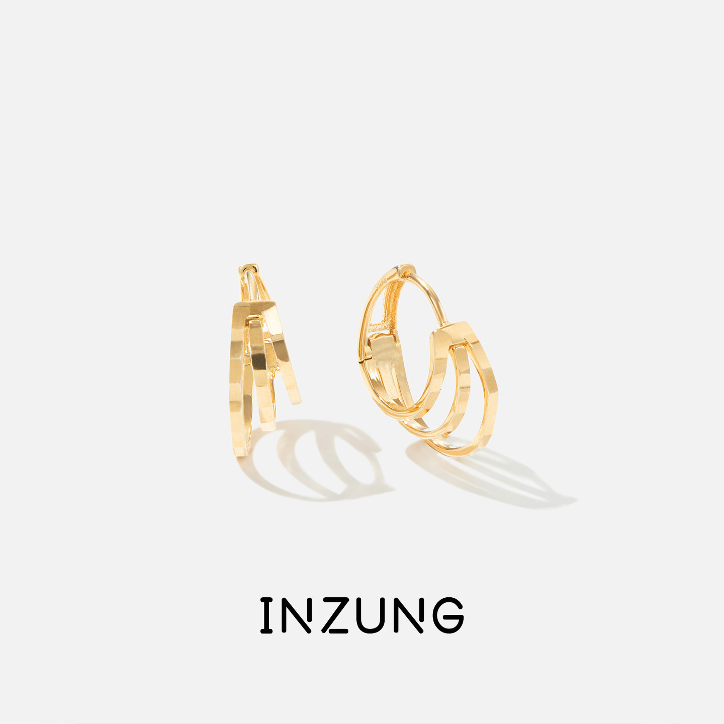 INZUNG/银妆 s925纯银耳环女 金色水滴 韩版设计师款 简约通勤