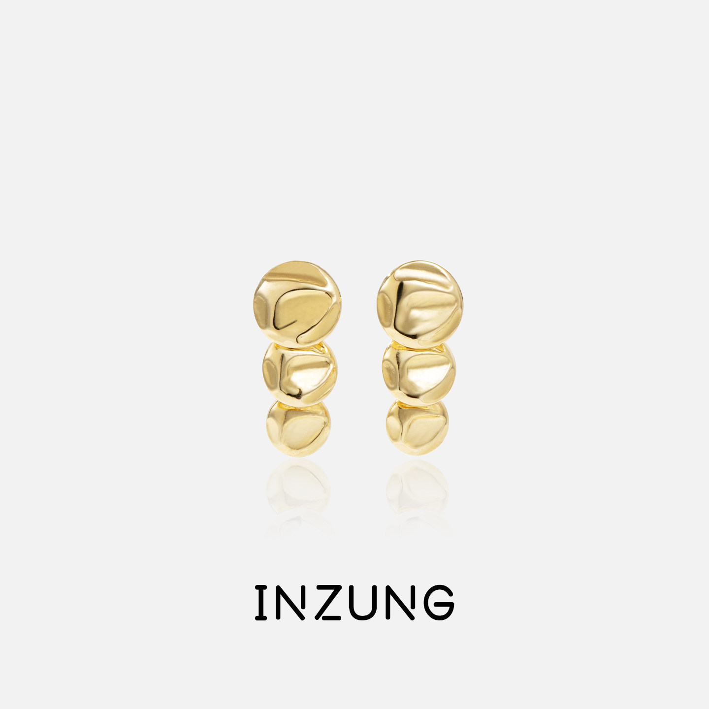 INZUNG/银妆s925纯银耳环女 锤打球形 白金色简约 通勤约会百搭