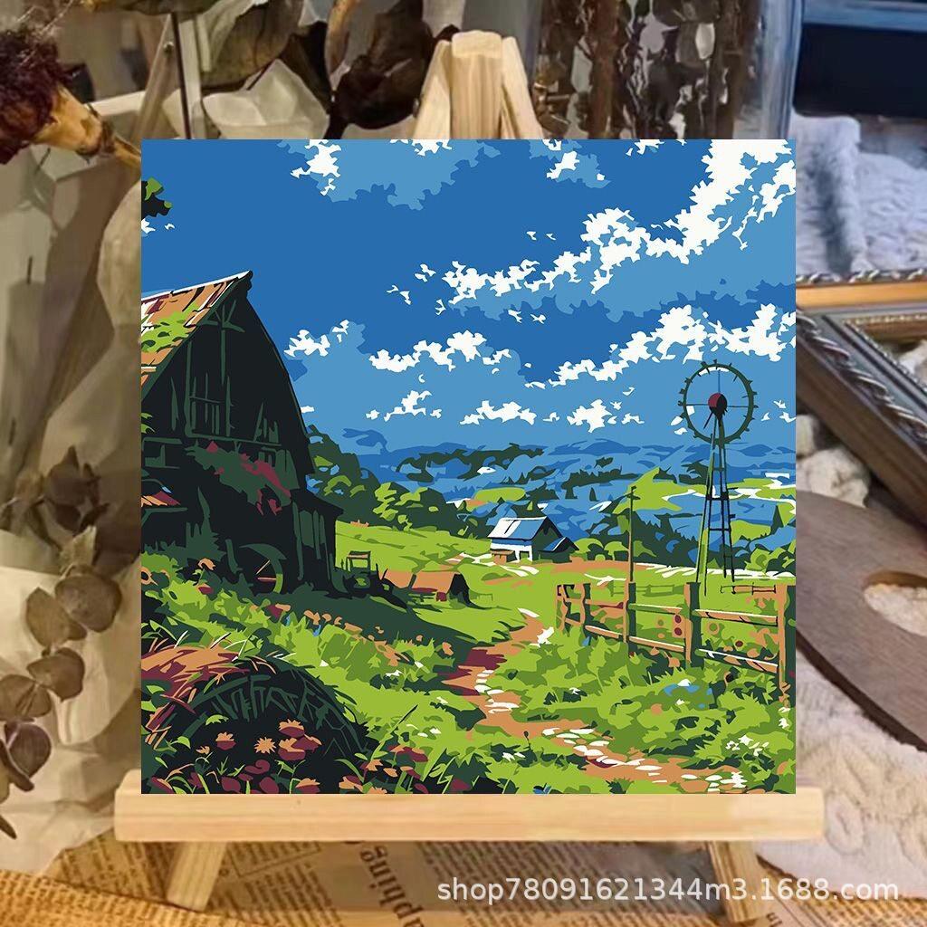 玫瑰数字油画风景20x20diy手工填色油彩画治愈装饰画厂家