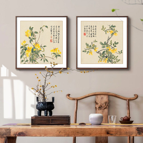 董诰春景花卉册名家国画客厅玄关装饰画餐厅书房茶室花鸟挂画方画
