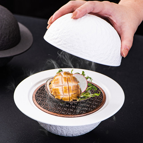精致意境干冰摆盘特色酒店餐厅私房菜创意造型星球碗位上餐具盘子