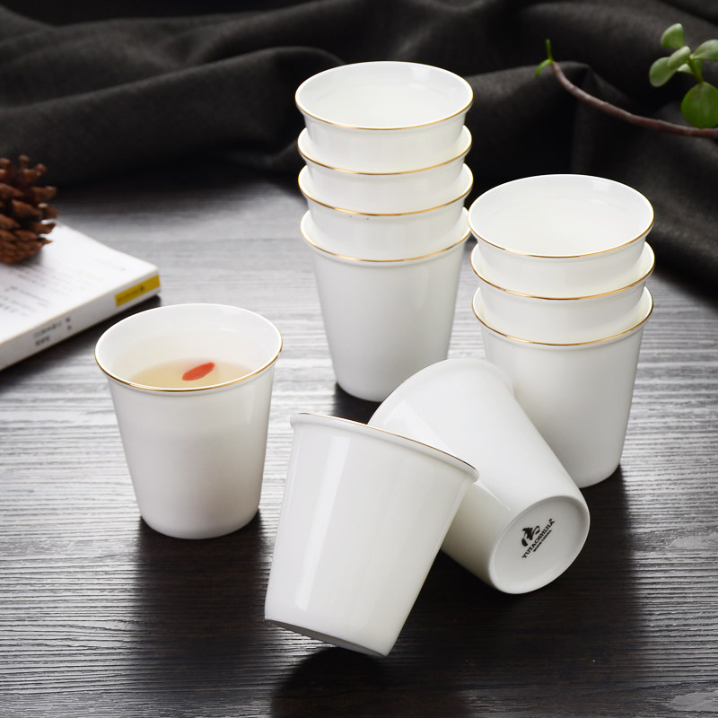 杯子10只 骨瓷小杯子迷你小号水杯 喝水白色杯子陶瓷家用饮料杯子