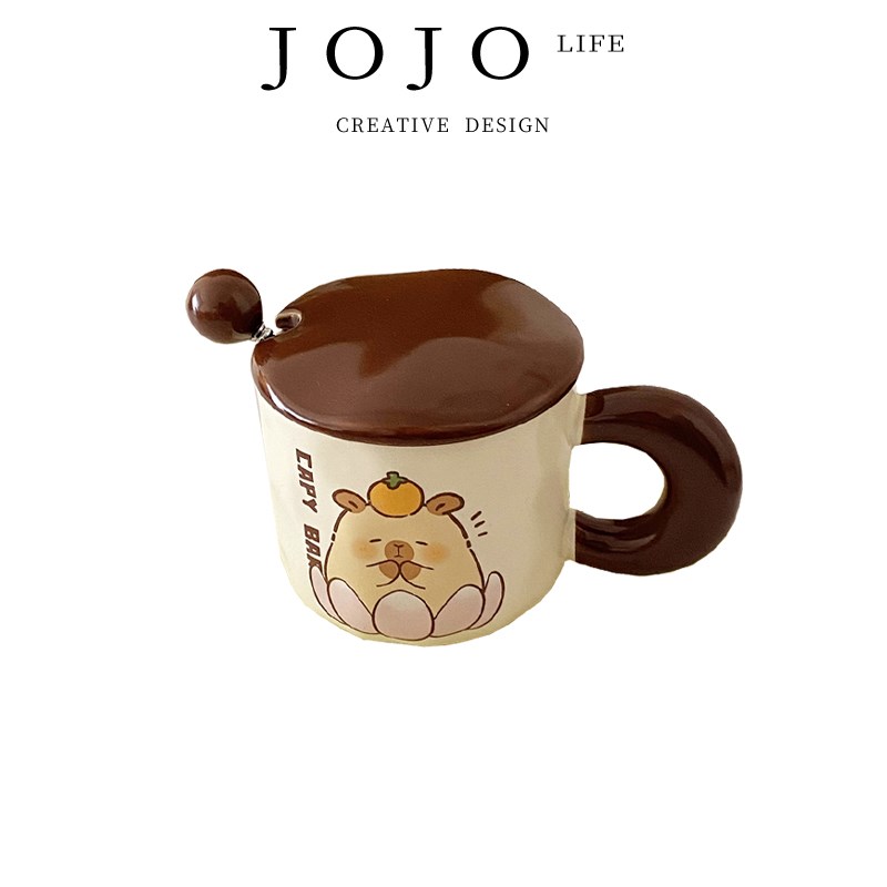 JOJOS L. PD.Sound.杯具带盖勺卡皮巴拉陶瓷办公室水杯 契音