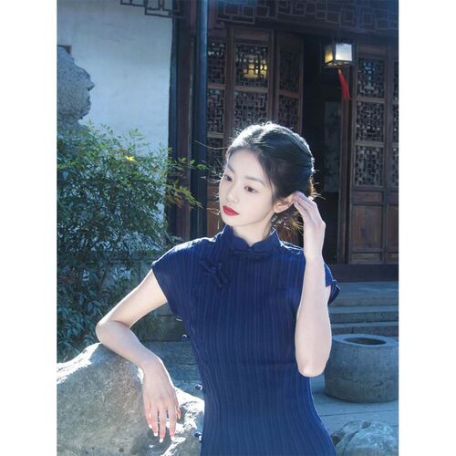新中式绝美藏青色改良旗袍女夏2025复古民国少女感江南风连衣裙潮