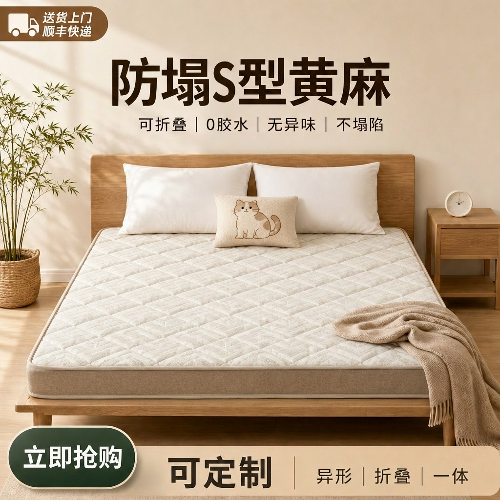 S型黄麻硬床垫1.5米1.8米双人床折叠可拆洗榻榻米定制尺寸