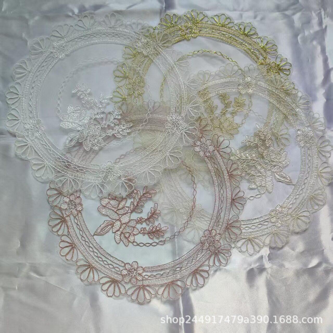 轻奢圆形喜庆玫瑰花蕾丝绣花餐垫餐巾桌垫防尘通用杯垫桌布28厘米