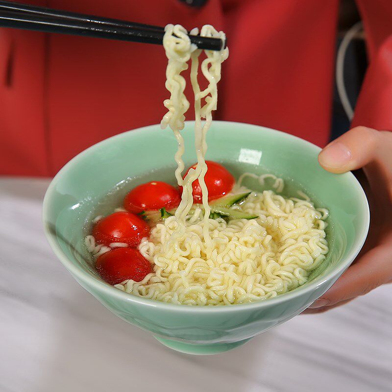 青瓷6英寸莲花斗笠面碗大碗家用陶瓷创意拌面碗中式米饭碗
