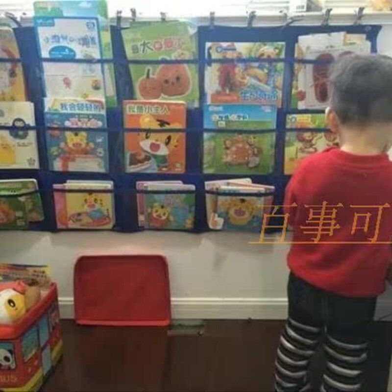 定做12格15格床边图书挂袋A4儿童绘本挂袋透明展示袋墙面牛津纺
