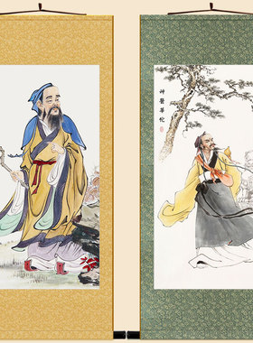 华佗行医图 古代中医名医人物画像 卷轴挂画 诊所药店装饰画定制