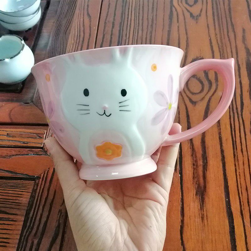 欧式手绘陶瓷甜品碗创意早餐杯燕麦片杯牛奶杯子大容量汤碗沙拉碗