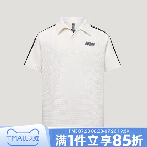 adidas阿迪达斯男子秋三条纹华夫格POLO衫运动休闲短袖T恤LF7394
