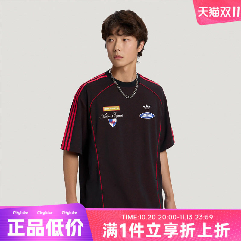 adidas阿迪达斯三叶草赛车风半袖男刺绣正品宽松短袖T恤LD6504