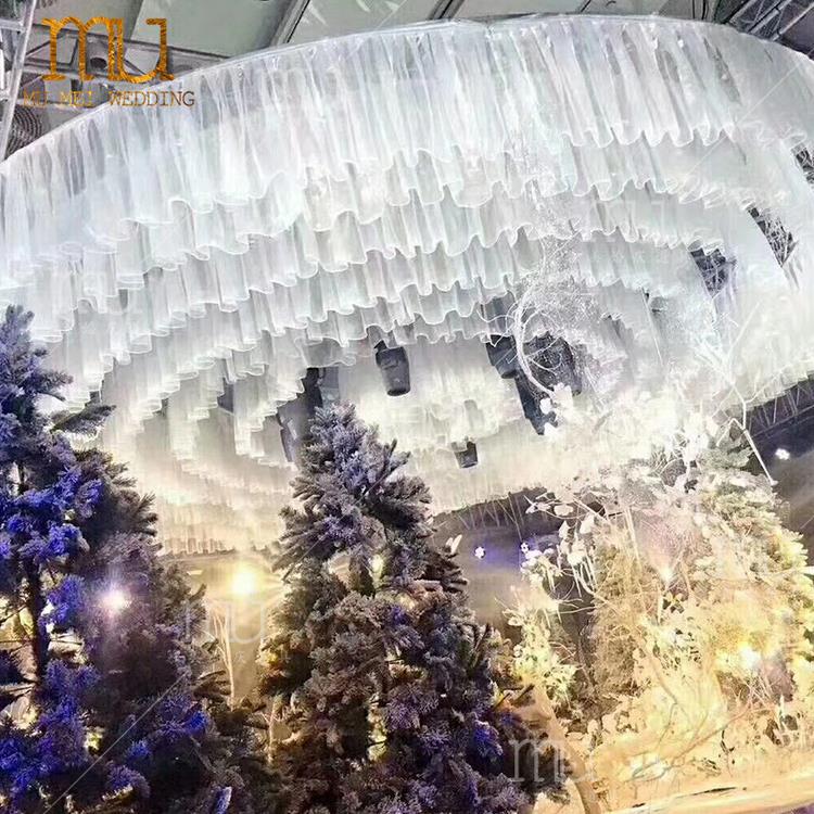 婚庆吊顶纱舞台空中波浪飘顶婚礼网纱圆形云顶纱裙S形纱幔帘T台顶