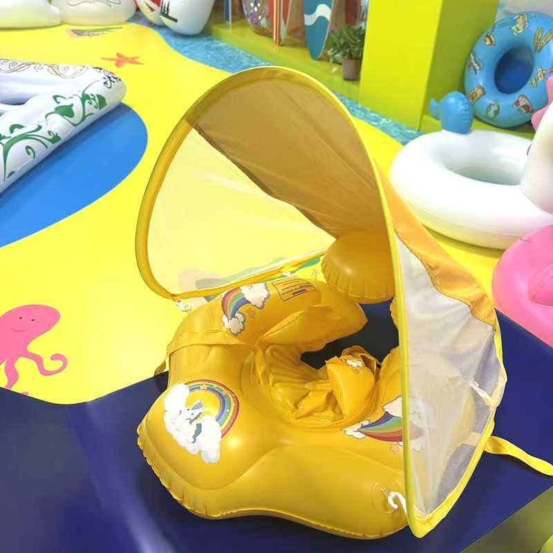 新款儿童趴圈 儿童泳圈 水上玩具 带遮阳独角兽趴圈充气式