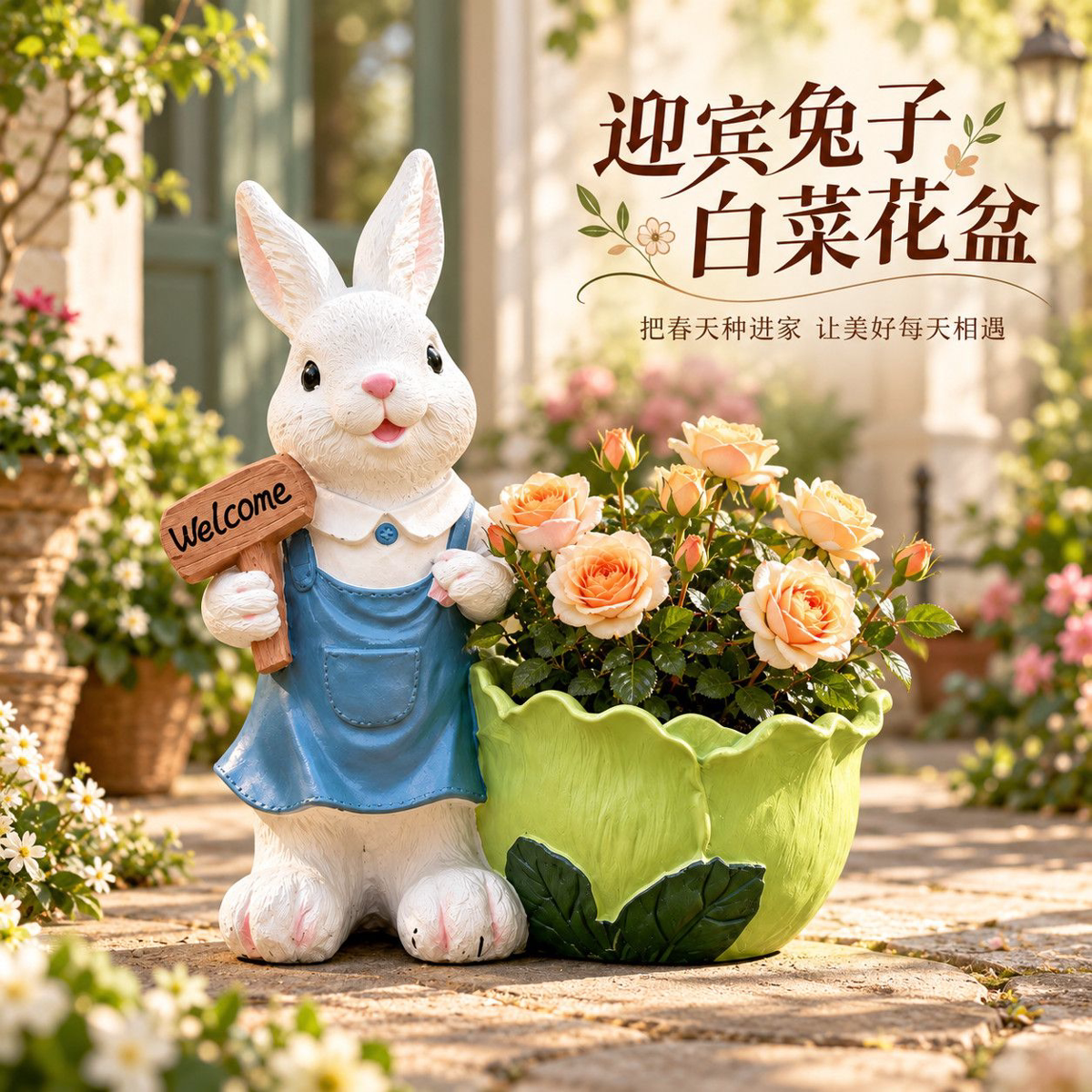 迎宾兔子卡通花盆户外庭院动物造型花园阳台多肉月季种植花盆