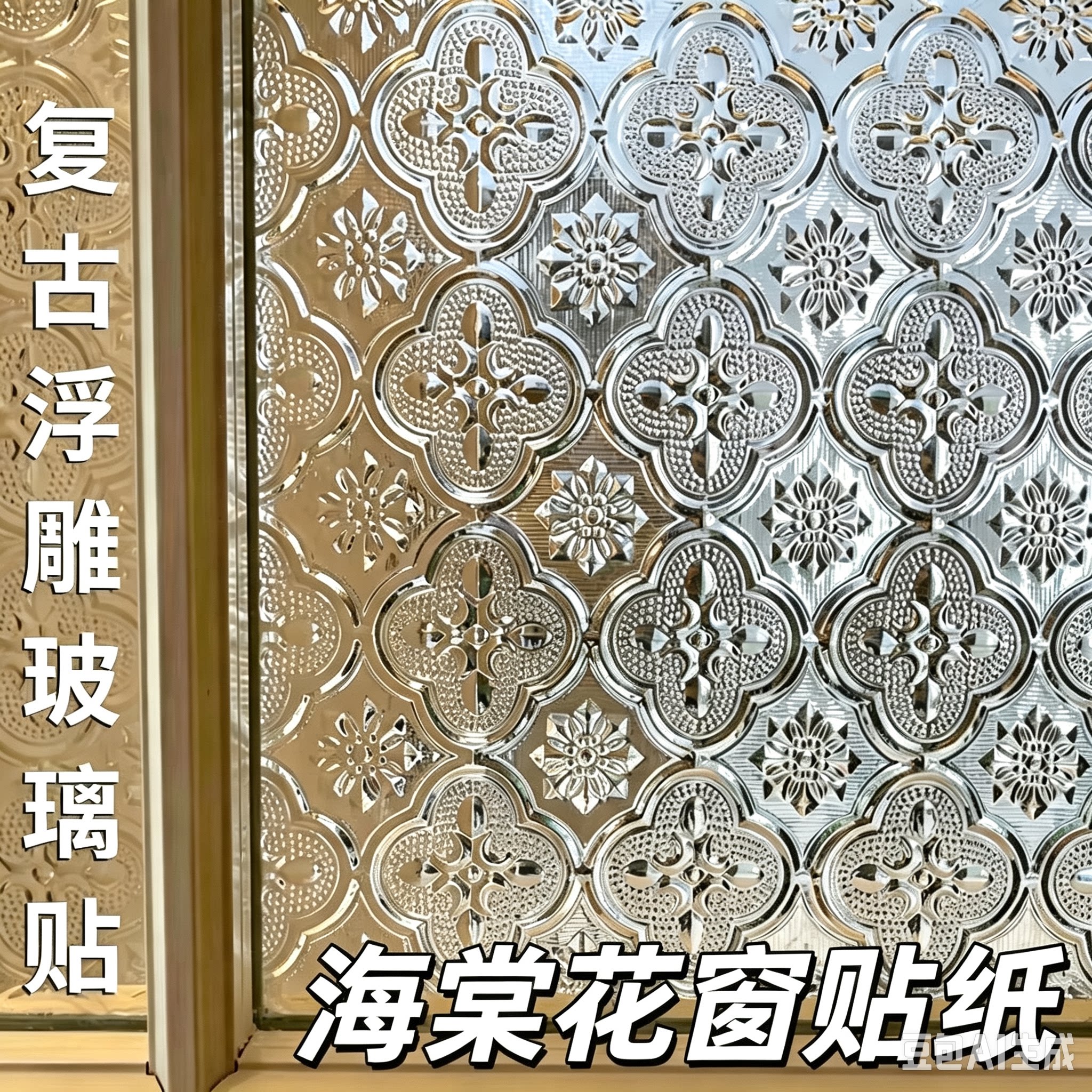 复古海棠花玻璃贴纸透光不透明卫生间浴室窗户隐私防窥视玻璃贴膜图片