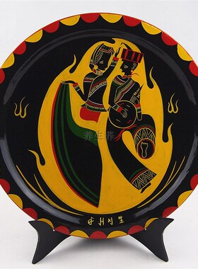 四川西昌凉山四川特产彝族漆器手工绘画人物画盘摆件饰品家俱文玩