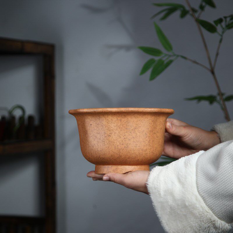 清香阁紫砂 唯珍手工葵花口花盆 柴烧古典桌面绿植花器盆景兰花盆