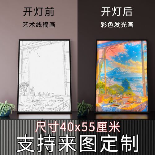 大尺寸客厅沙发入户玄关卧室led发光背景墙带灯光画装饰画定制