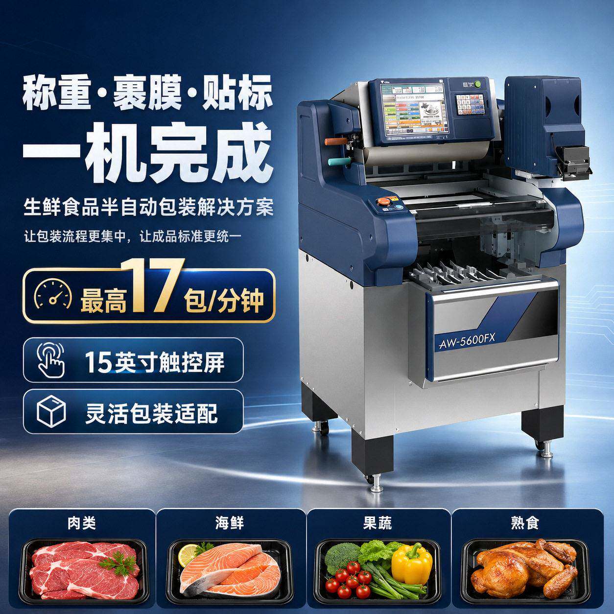 保鲜膜包装机带盒生鲜肉多功能称重贴标一体机商超果蔬自动打包机