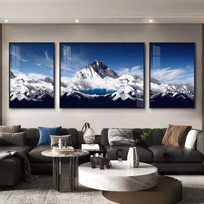 客厅装饰画珠峰梅里贡嘎雪山沙发背景墙挂画三联日照金山风景壁画