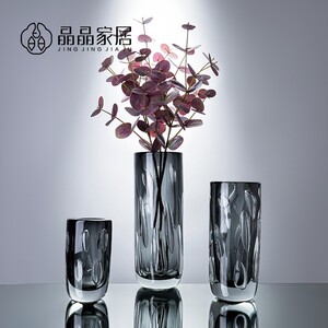 现代水晶厚重绿色玻璃花瓶水培鲜花客厅茶几插花装饰摆件软装饰品