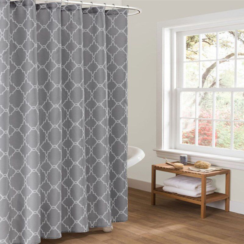 2018灰白浴帘防水加厚防霉套装带伸缩杆子不透明浴室隔断窗户帘子