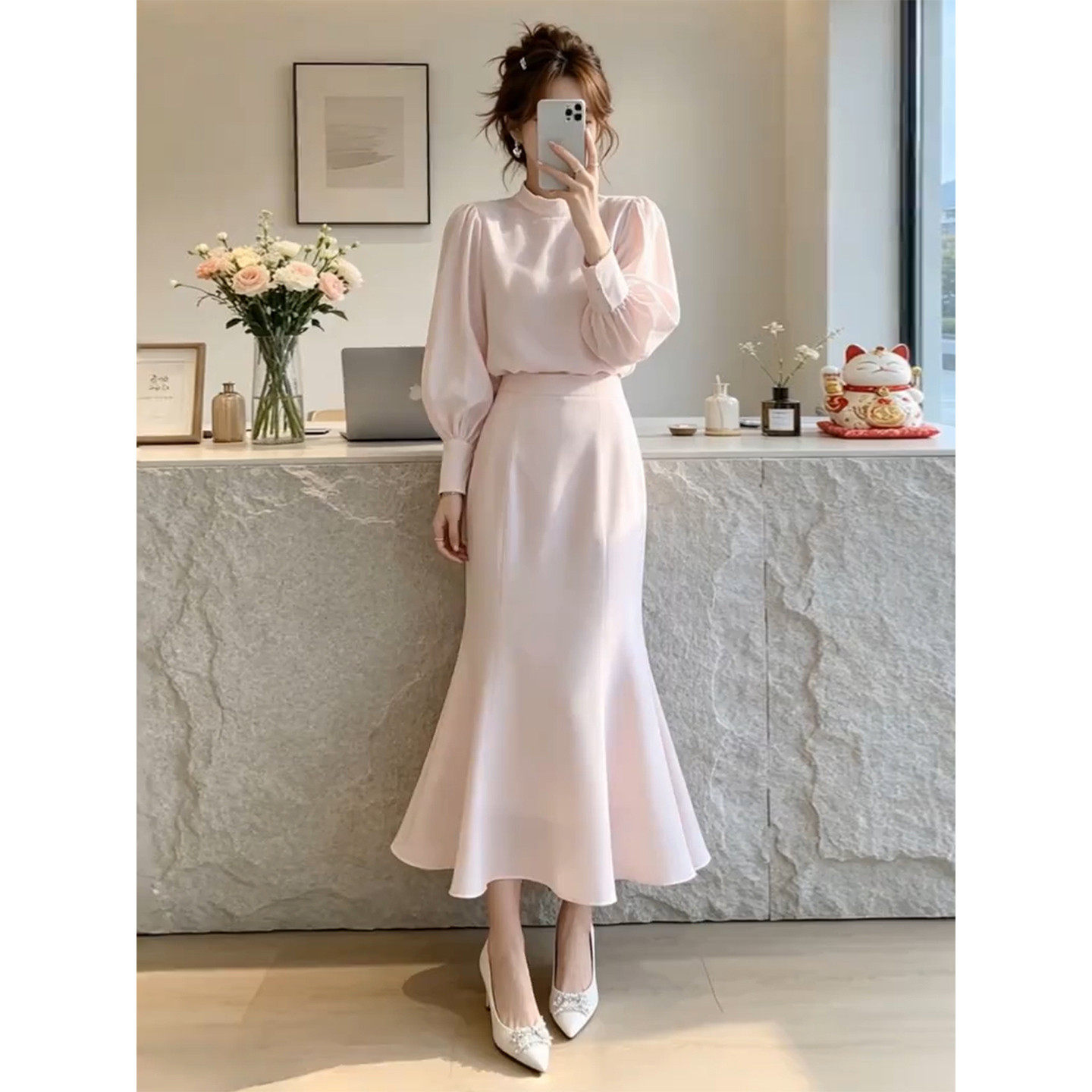 法式轻熟粉色衬衫连衣裙子女装秋季2026新款巨好看高端小资小套装