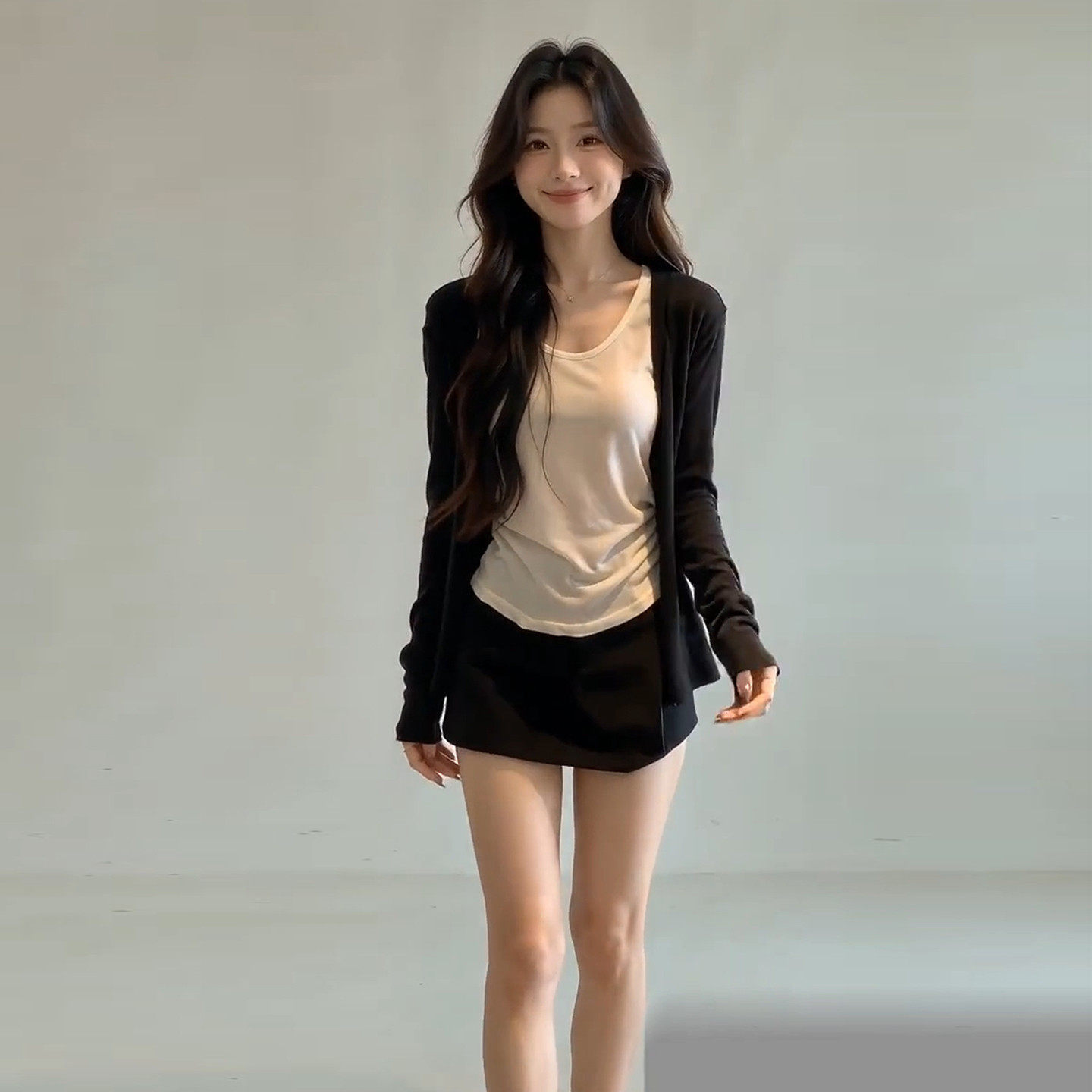 韩式巨好看穿搭一整套2026新款黑色开衫上衣女半身裙早秋三件套装
