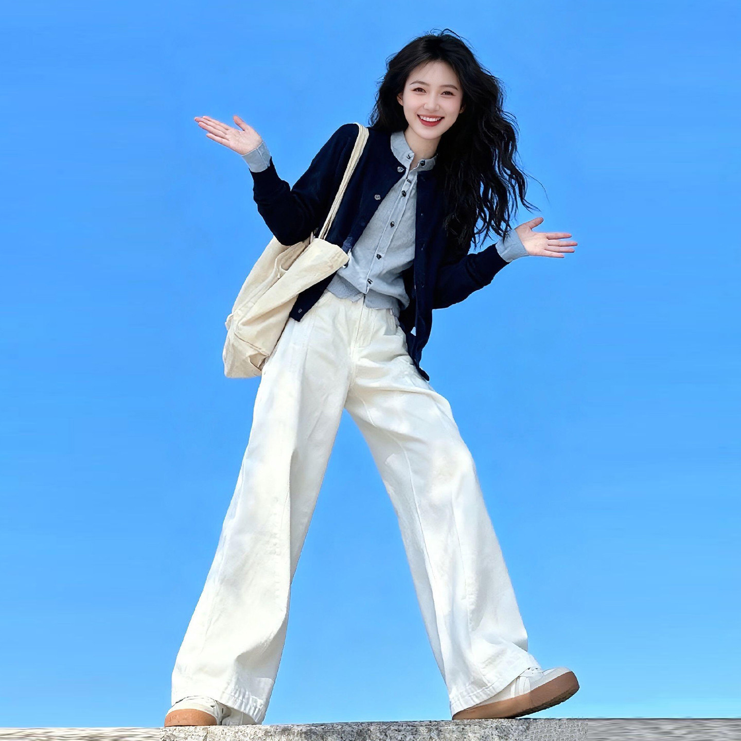 巨好看毛衣外套白色裤子女秋季2026年新款小个子超火减龄