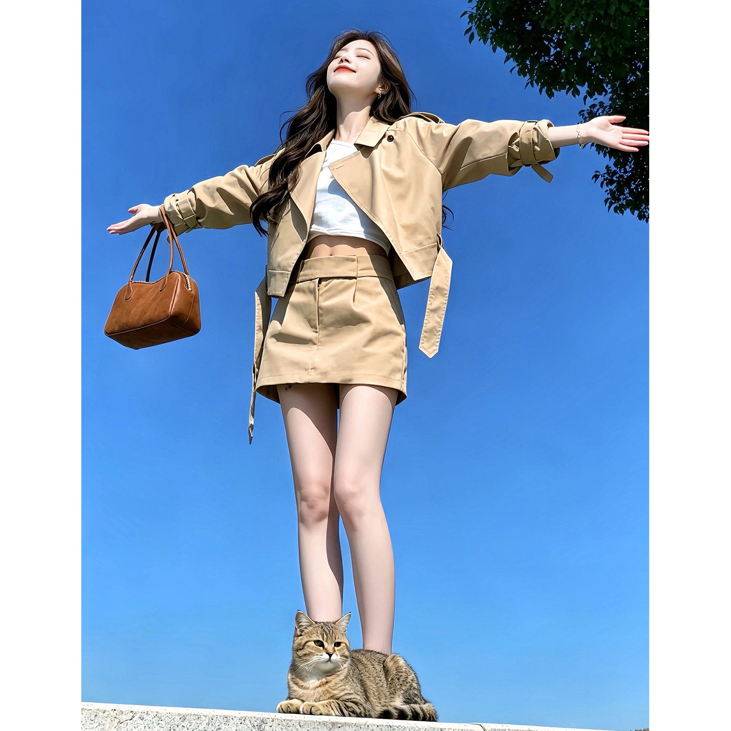 2026新款卡其色风衣外套工装连衣裙子女早秋季巨好看穿搭套装短裙
