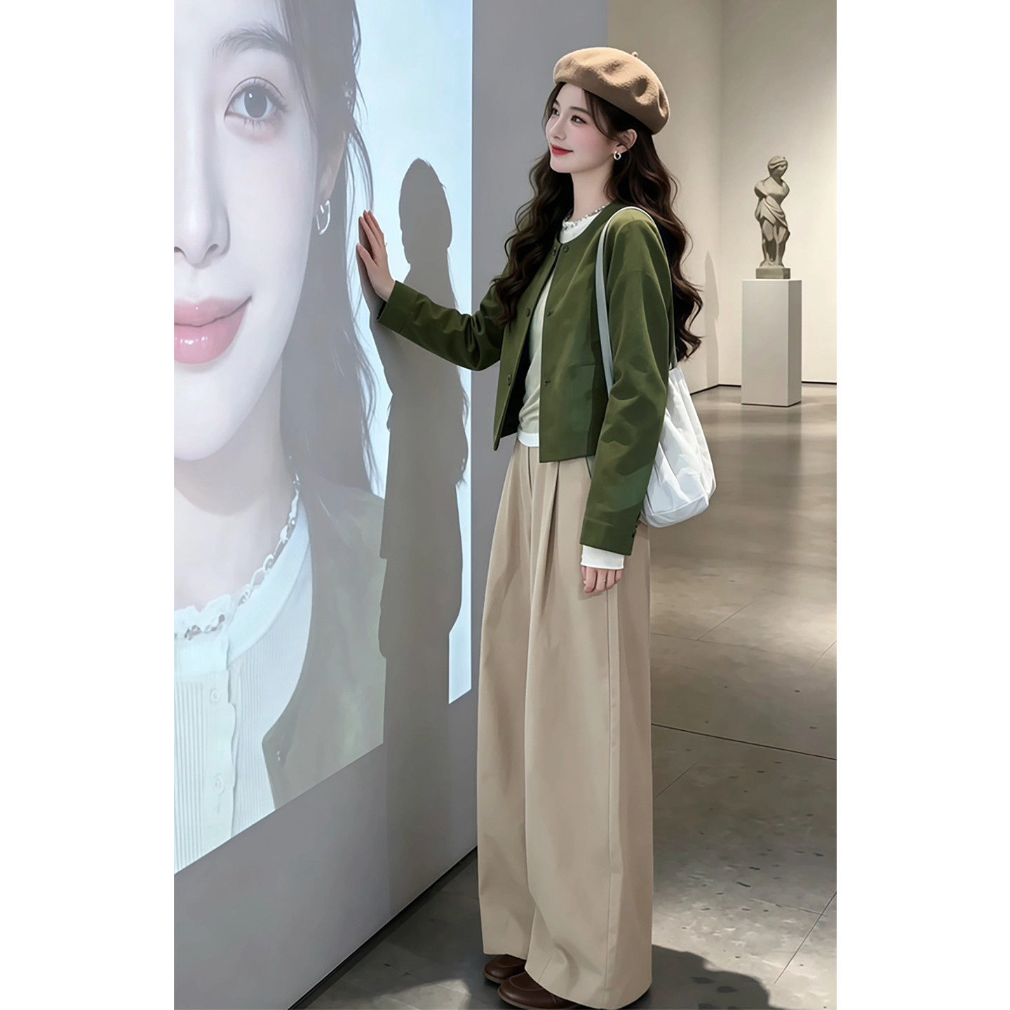 韩系淡人高知穿搭2026新款绿色外套上衣女秋冬