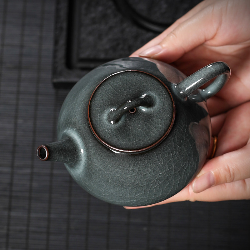青瓷茶壶单壶龙泉手工冰裂陶瓷子冶石瓢泡茶功夫茶具过滤复古家用