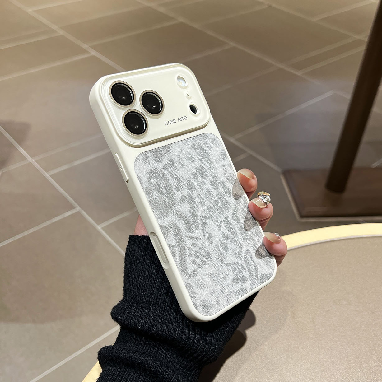 苹果白豹纹水晶镜面全包手机壳