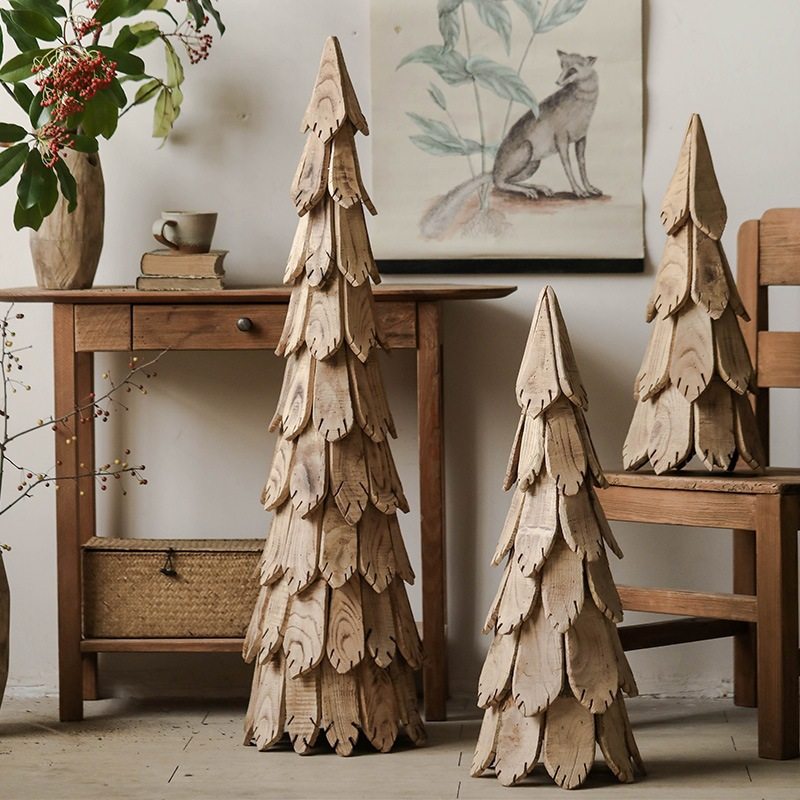 侘寂风木片松树耶诞树装饰大型实木落地摆件民宿玄关软装造景摆设