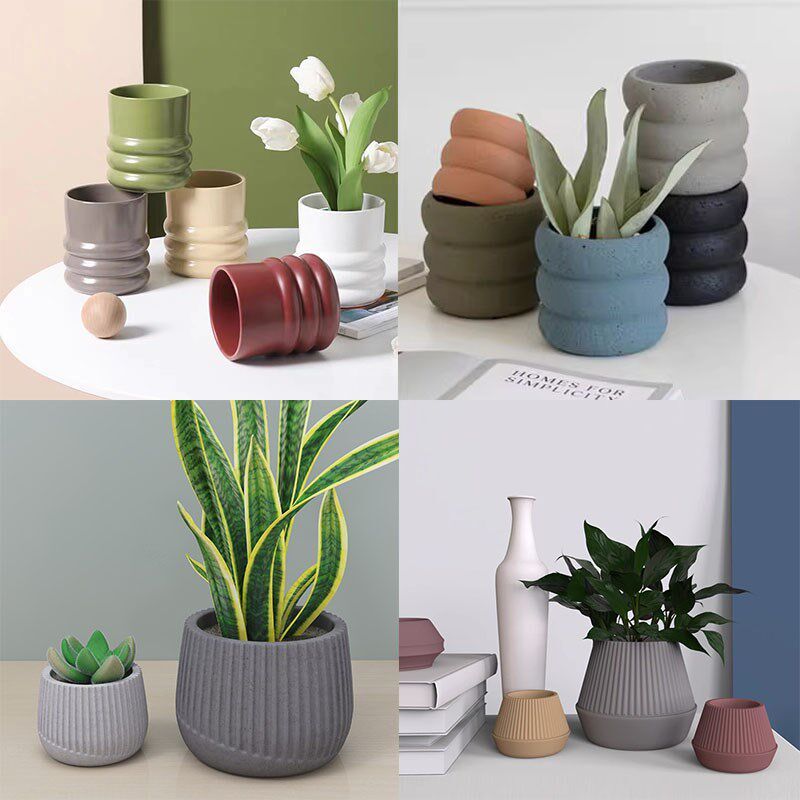 圆形水泥花盆硅胶模具圆圈条纹装饰绿植石膏工艺品混凝土摆件模具