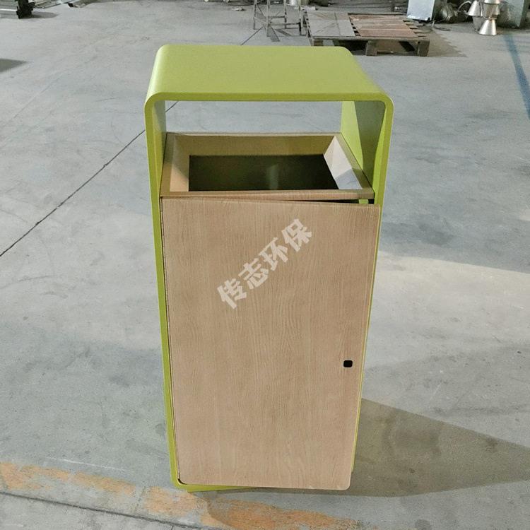 室内户外环卫方形轻奢转木纹绿色不锈钢垃圾桶果皮箱筒厂家定制