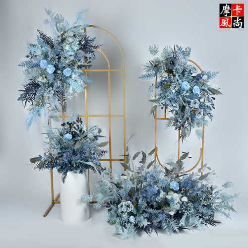 婚庆仿真排花拱门挂花雾霾蓝色绢花排婚礼舞台背景布置装饰花艺