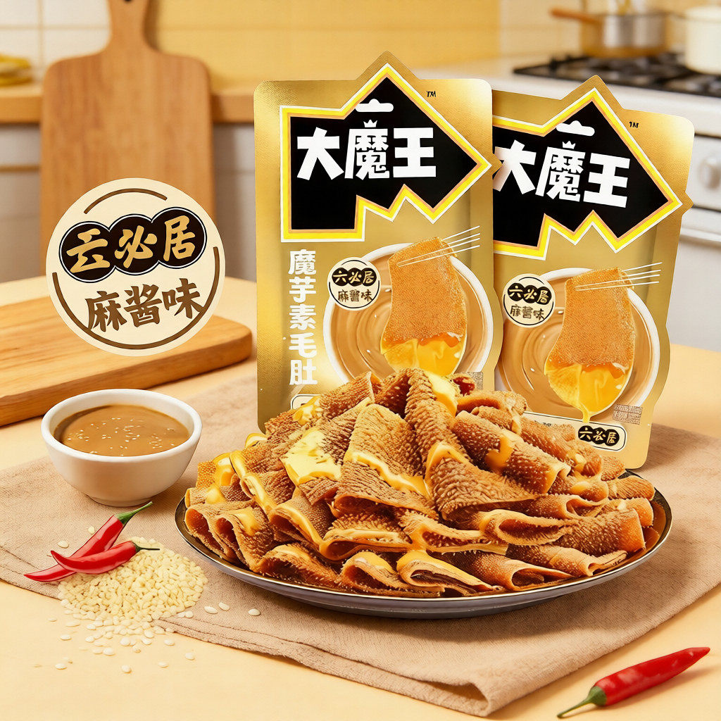 盐津铺子大魔王六必居麻酱素毛肚魔芋爽香辣解馋零食办公休闲食品