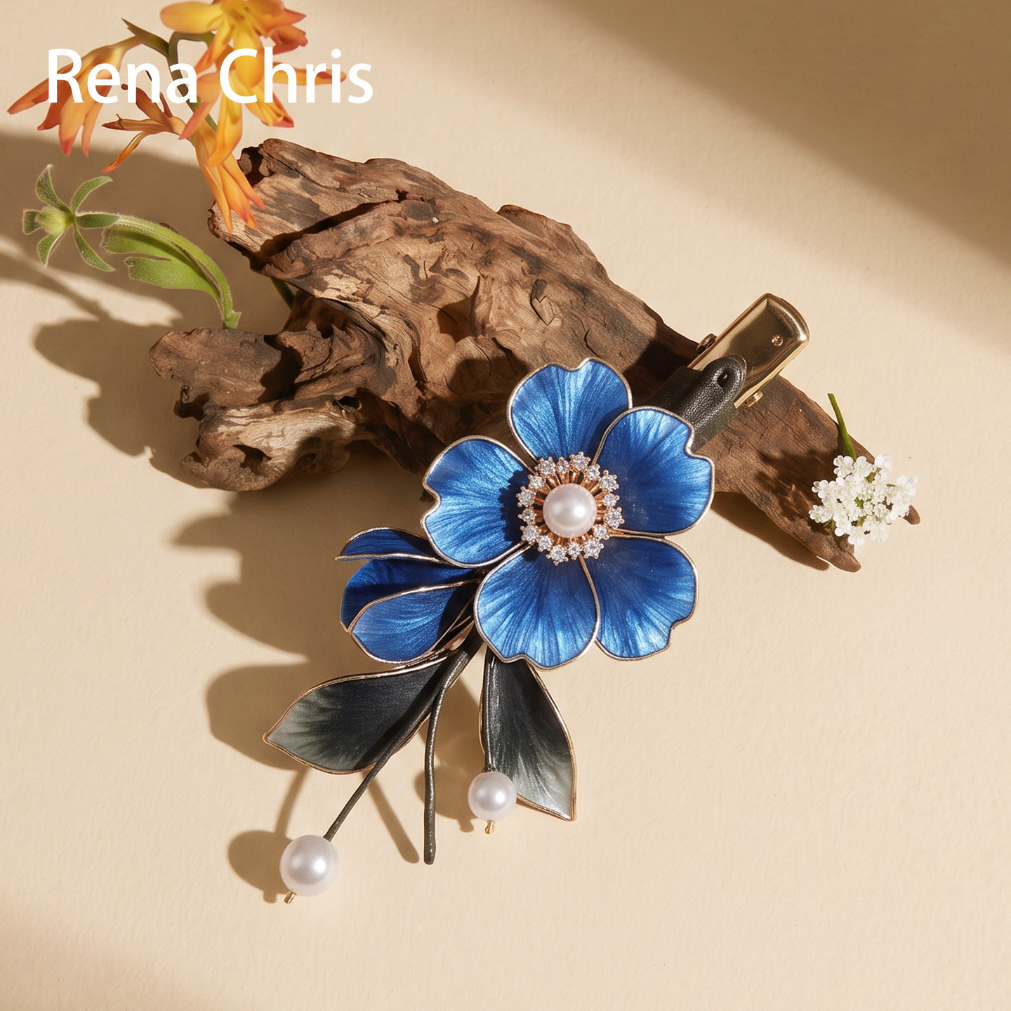 RenaChris桑蚕丝珍珠发夹鸭嘴夹