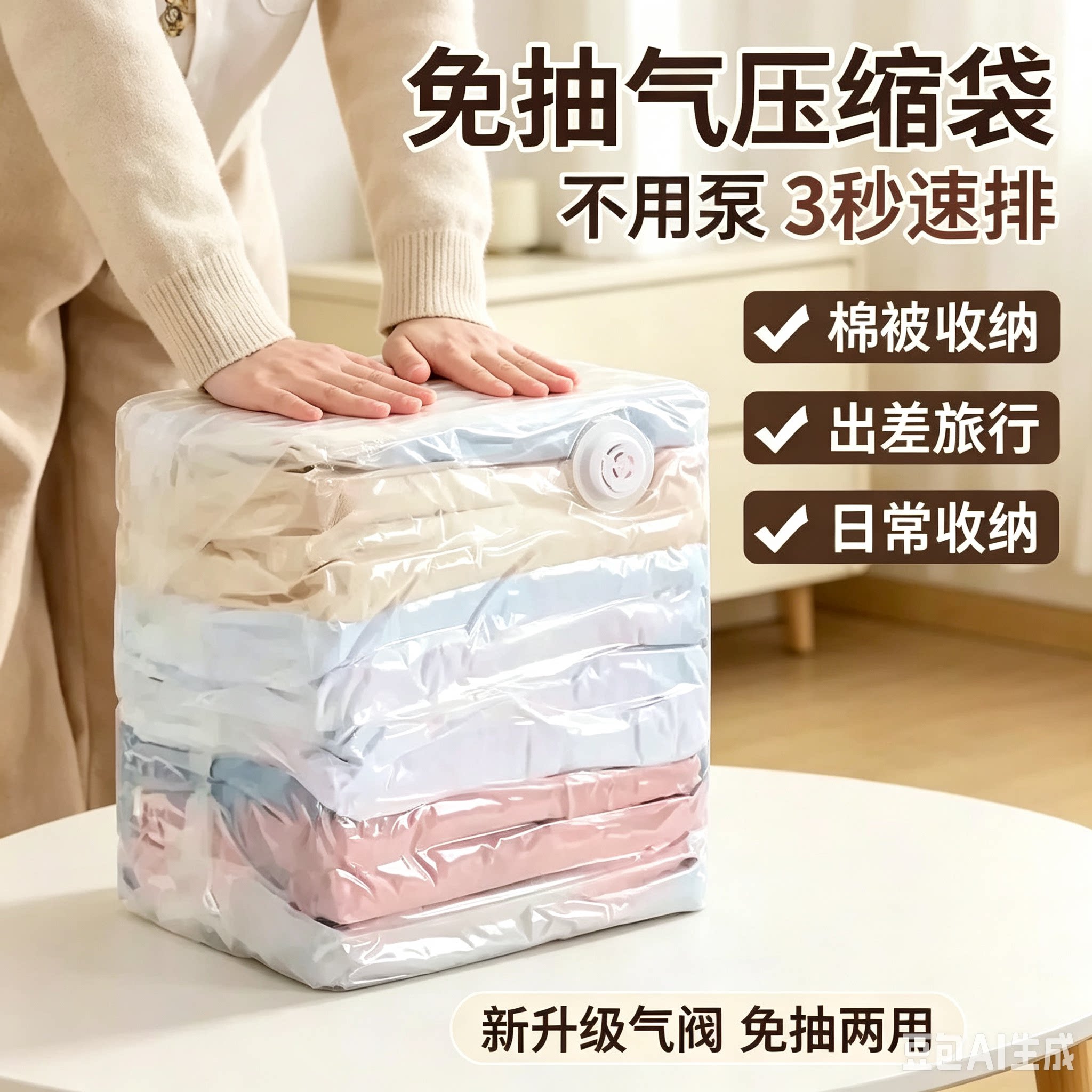 【到手8个装】免抽气立体收纳压缩袋抽压两用透明加厚棉被袋JT一