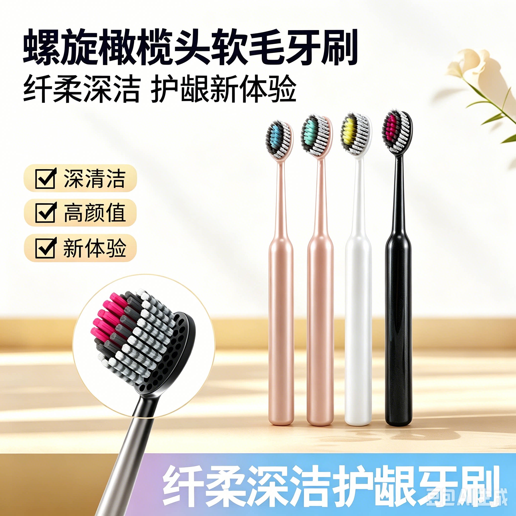 轻奢山型牙刷凸面软毛成人牙刷高档罗马柱洁齿护龈家庭刷HQ7